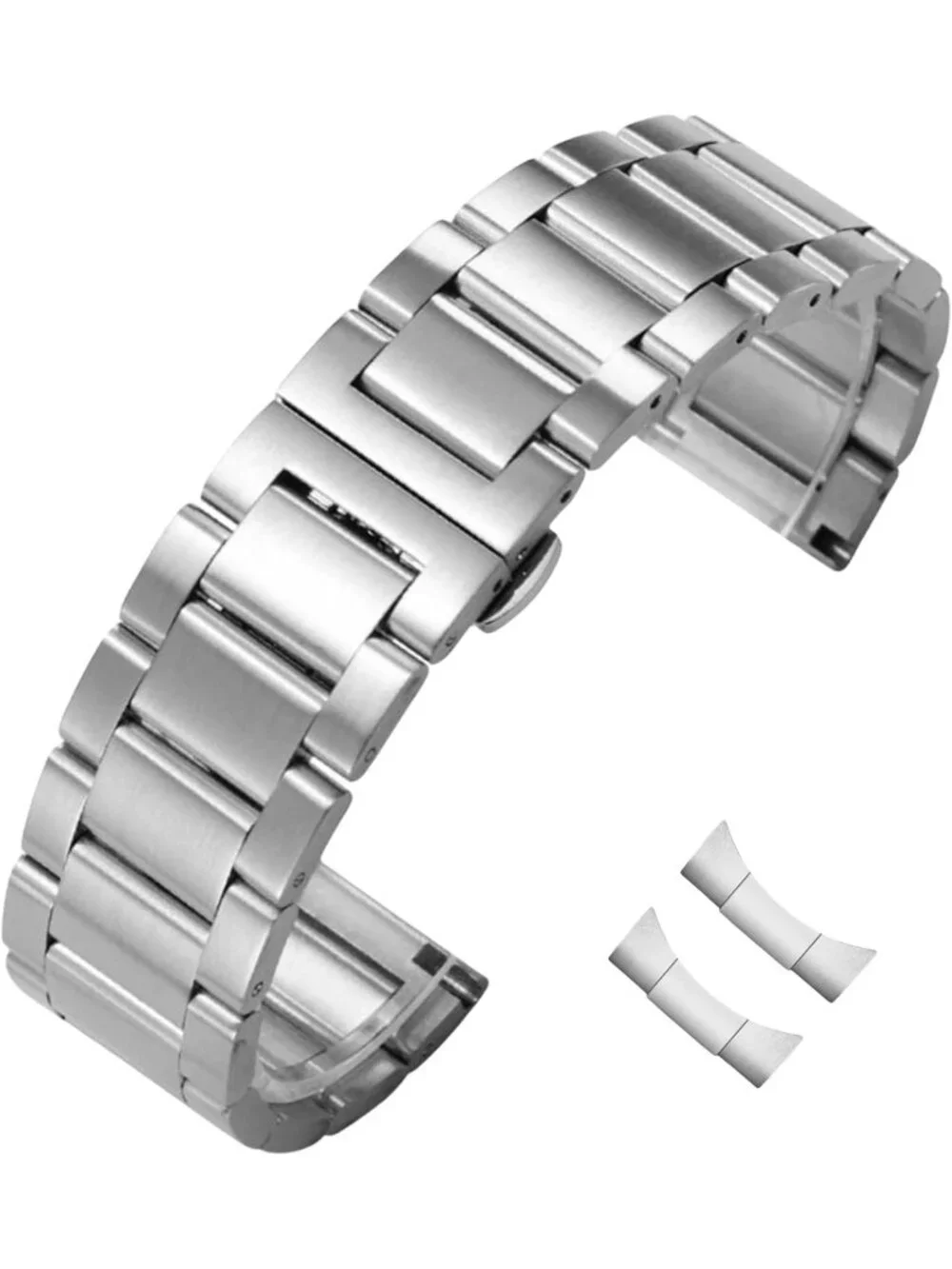 Curved End Stainless Steel Watch Band 14mm-24mm | Polished & Brushed Metal Strap
